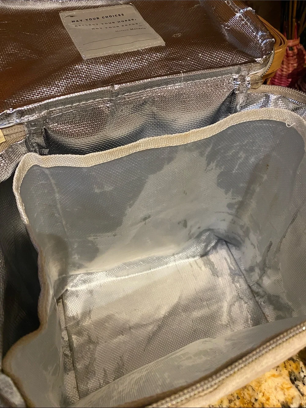 SOYOUNG/ Beige Stripe Canvas Cooler Bag-Lunch Box.